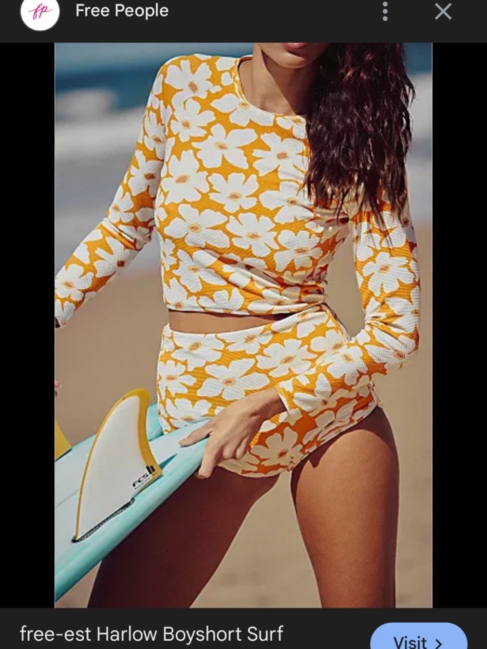 Free People Yellow & White Floral Long Sleeve Surf Set